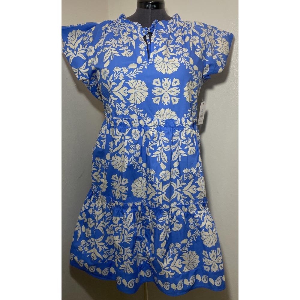Eurosummer Coastal Blue Floral Dress XL 16-18 Resortwear Vacationwear